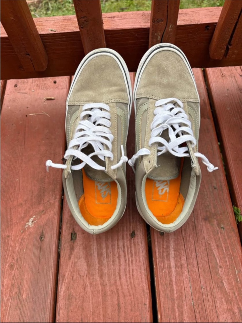 Vans Old Skool Sneakers in Tan and White with Orange Insole